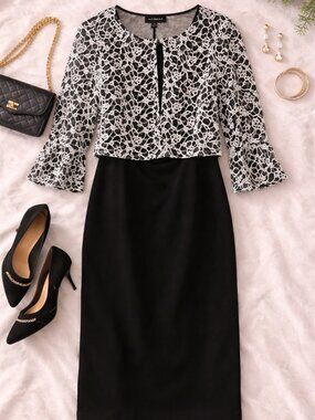 Scarlett Black Dress with Lace Jacket Overlay – Size 14